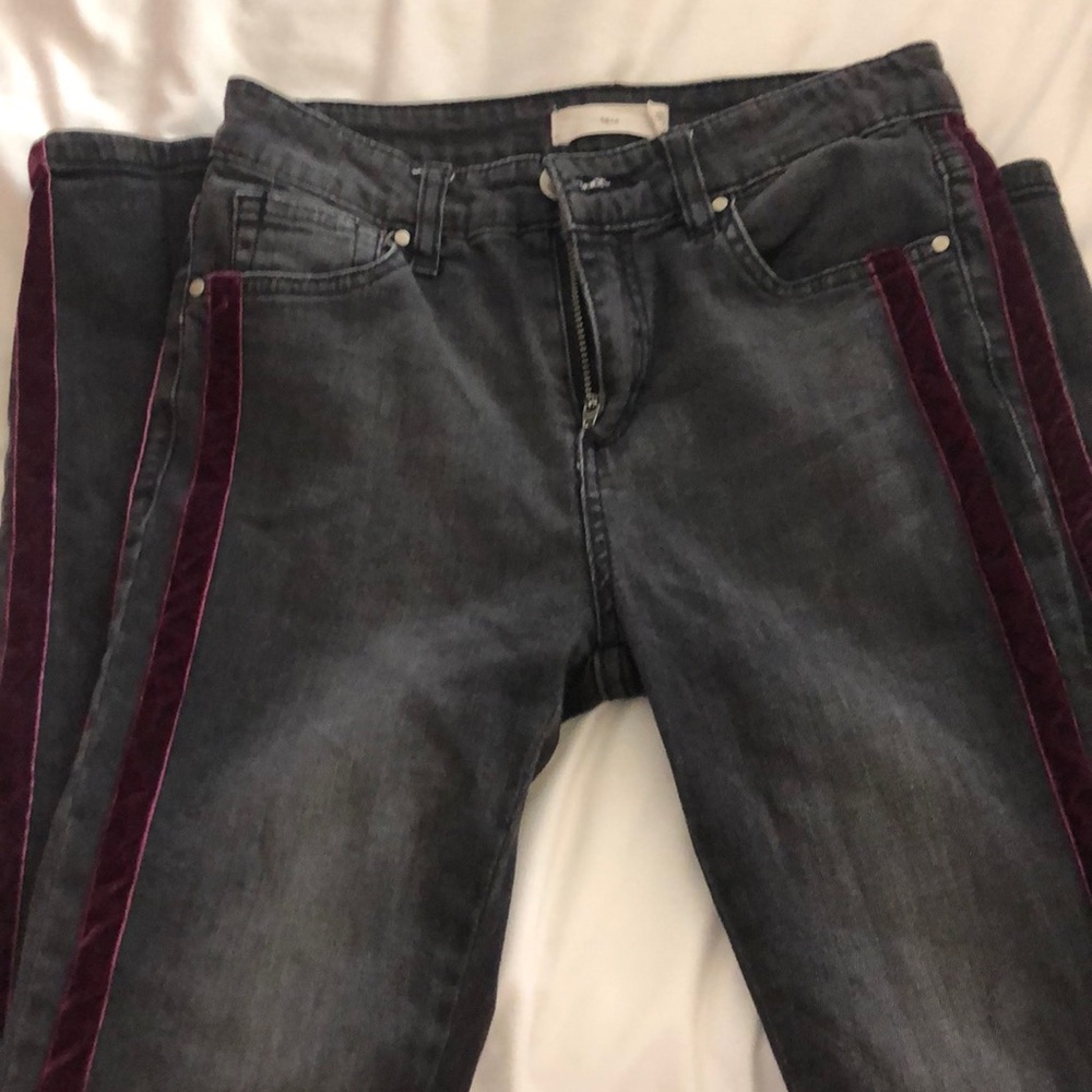 velvet trim charcoal jeans